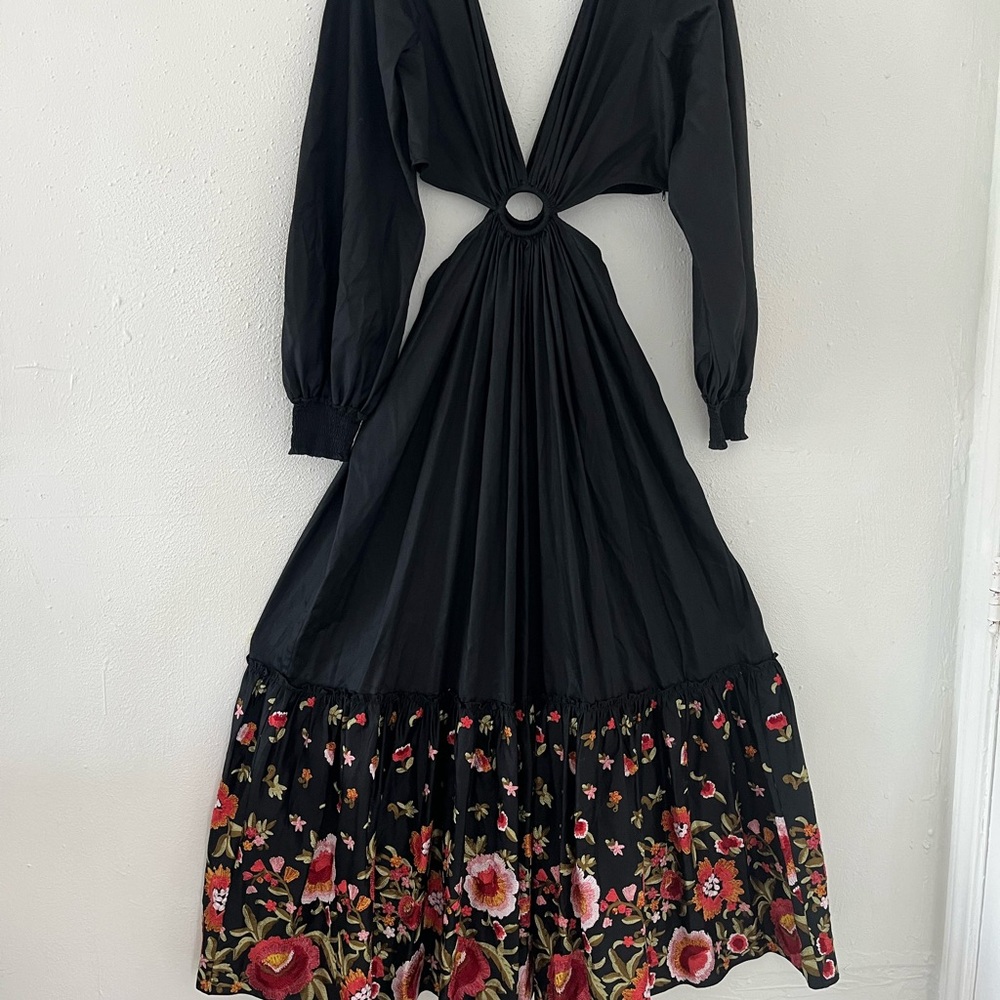 Anthropologie Black Maxi Dress with Floral Hem